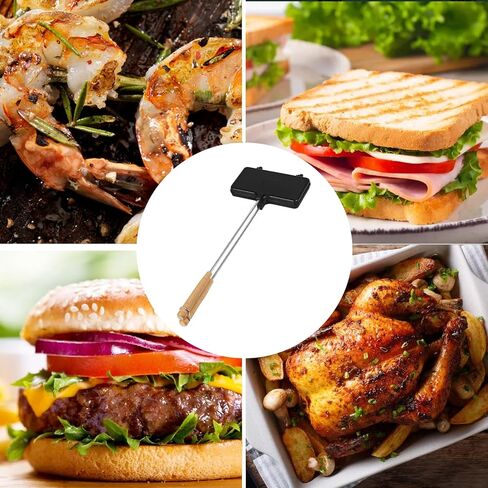 OUKENS Double Pie Iron for Camping, Non-Stick Cast Iron Sandwich Maker with Removable Handles for Campfire, Grill & Stove, Portable Mountain Pie Campfire press for Cooking Equipment in Saudi Arabia