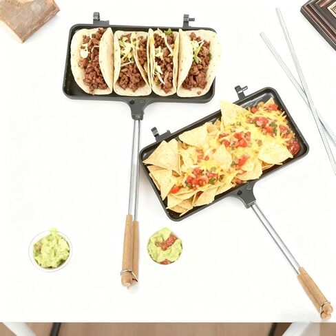 OUKENS Double Pie Iron for Camping, Non-Stick Cast Iron Sandwich Maker with Removable Handles for Campfire, Grill & Stove, Portable Mountain Pie Campfire press for Cooking Equipment in Saudi Arabia