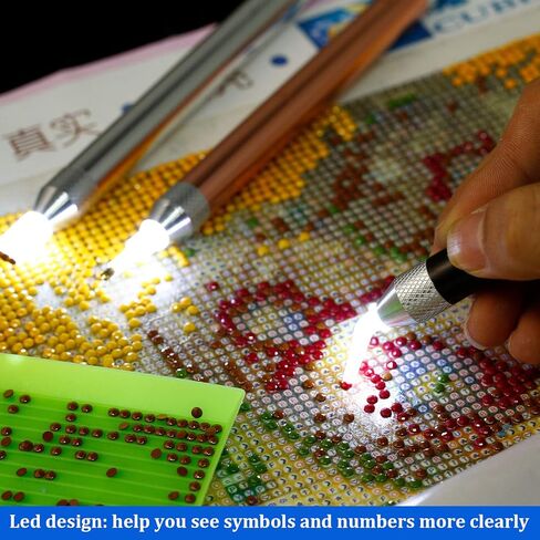 Outus 6 LED حجر الراين نقطة الحفر أقلام مع ضوء 5D أدوات الرسم على الحائط 15 رؤوس القلم الاحتياطية 20 الغراء اللوحة الطين DIY بها بنفسك مسمار الفن in Kuwait