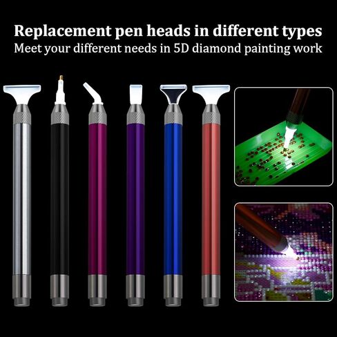 Outus 6 LED حجر الراين نقطة الحفر أقلام مع ضوء 5D أدوات الرسم على الحائط 15 رؤوس القلم الاحتياطية 20 الغراء اللوحة الطين DIY بها بنفسك مسمار الفن in Kuwait