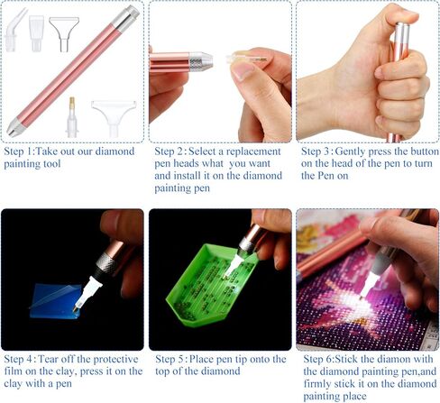 Outus 6 LED حجر الراين نقطة الحفر أقلام مع ضوء 5D أدوات الرسم على الحائط 15 رؤوس القلم الاحتياطية 20 الغراء اللوحة الطين DIY بها بنفسك مسمار الفن in Kuwait