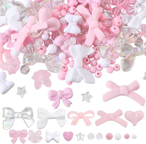 SUNNYCLUE 500 قطعة 16 نمط مجموعات الخرز الوردي Bowknot الخرز الاكريليك القوس سحر الحب الحلو رومانسية Kawaii القلب نجمة زهرة الفواصل المستديرة لصنع المجوهرات DIY أقراط سوار قلادة لوازم الحرف اليدوية in Kuwait