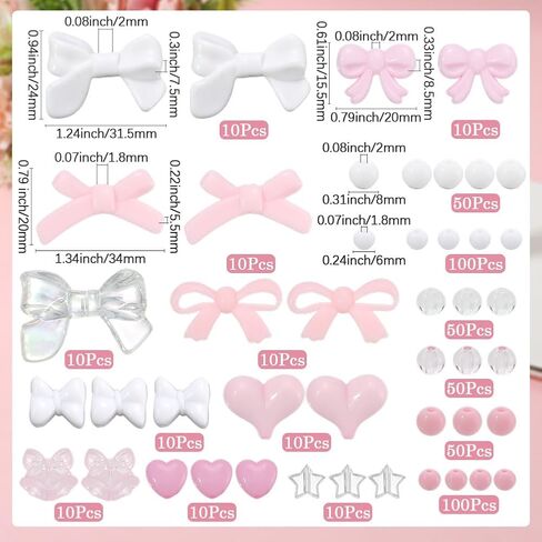 SUNNYCLUE 500 قطعة 16 نمط مجموعات الخرز الوردي Bowknot الخرز الاكريليك القوس سحر الحب الحلو رومانسية Kawaii القلب نجمة زهرة الفواصل المستديرة لصنع المجوهرات DIY أقراط سوار قلادة لوازم الحرف اليدوية in Kuwait