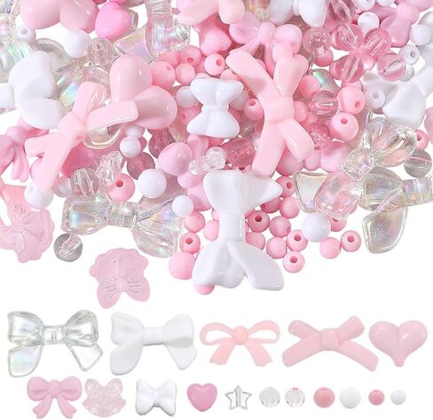 SUNNYCLUE 500 قطعة 16 نمط مجموعات الخرز الوردي Bowknot الخرز الاكريليك القوس سحر الحب الحلو رومانسية Kawaii القلب نجمة زهرة الفواصل المستديرة لصنع المجوهرات DIY أقراط سوار قلادة لوازم الحرف اليدوية in Kuwait