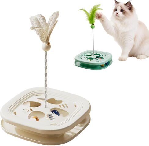 Interactive Cat Toys for Indoor Cats, 2-in-1 Kitten Toys with Balls & Feathers, BPA-Free Safe Material,Non-Slip Base, Sturdy and Durable (Green) in Saudi Arabia