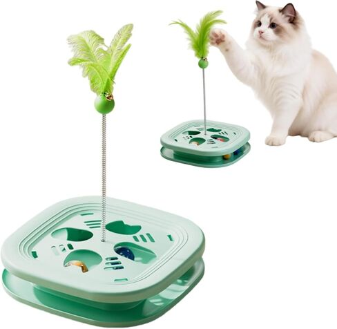 Interactive Cat Toys for Indoor Cats, 2-in-1 Kitten Toys with Balls & Feathers, BPA-Free Safe Material,Non-Slip Base, Sturdy and Durable (Green) in Saudi Arabia