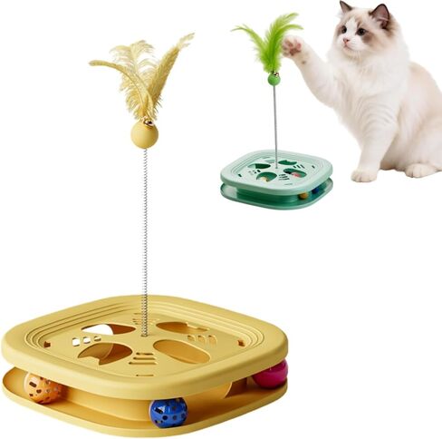 Interactive Cat Toys for Indoor Cats, 2-in-1 Kitten Toys with Balls & Feathers, BPA-Free Safe Material,Non-Slip Base, Sturdy and Durable (Green) in Saudi Arabia