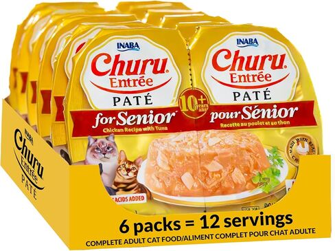 INABA Churu Entrée Pate للقطط، خالي من الحبوب، عالي البروتين والرطوبة، طعام القطط الرطب البريبايوتك، 1.23 أونصة. لكل حصة، 12 حصة، وصفة الدجاج مع التونة in Kuwait