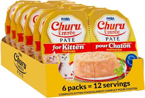 INABA Churu Entrée Pate للقطط، خالي من الحبوب، عالي البروتين والرطوبة، طعام القطط الرطب البريبايوتك، 1.23 أونصة. لكل حصة، 12 حصة، وصفة الدجاج مع التونة in Kuwait