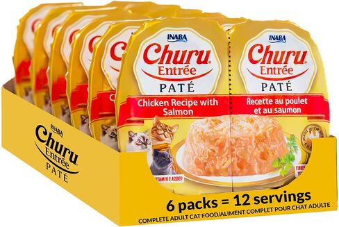 INABA Churu Entrée Pate للقطط، خالي من الحبوب، عالي البروتين والرطوبة، طعام القطط الرطب البريبايوتك، 1.23 أونصة. لكل حصة، 12 حصة، وصفة الدجاج مع التونة in Kuwait