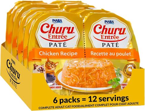 INABA Churu Entrée Pate للقطط، خالي من الحبوب، عالي البروتين والرطوبة، طعام القطط الرطب البريبايوتك، 1.23 أونصة. لكل حصة، 12 حصة، وصفة الدجاج مع التونة in Kuwait