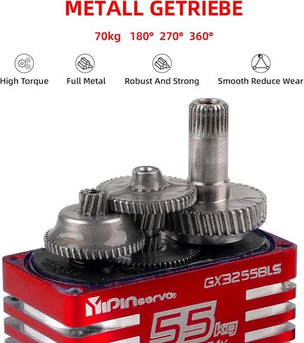 55kg Brushless Waterproof IP68 RC Digital Servo, High Torque, 7.4V Motor Helical Gear Angle-Controlled 180/270 /360 Degree Robot Servo for 1:8 1:10 TRX6 Scx10 RC Crawler (270 Degree) in Saudi Arabia