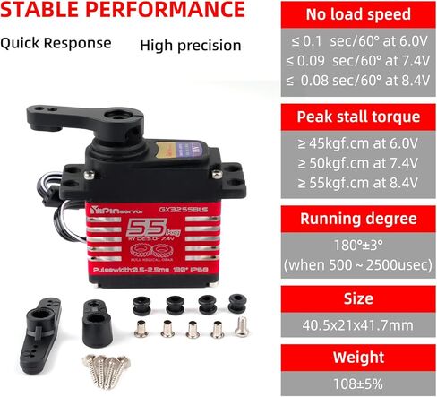 55kg Brushless Waterproof IP68 RC Digital Servo, High Torque, 7.4V Motor Helical Gear Angle-Controlled 180/270 /360 Degree Robot Servo for 1:8 1:10 TRX6 Scx10 RC Crawler (270 Degree) in Saudi Arabia
