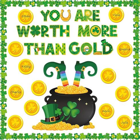 St. Patrick's Day Bulletin Board Decoration Lucky Shamrock Cutouts for Irish Clover School Classroom Happy St Patrick's Day Party Supplies(Gold) in Saudi Arabia