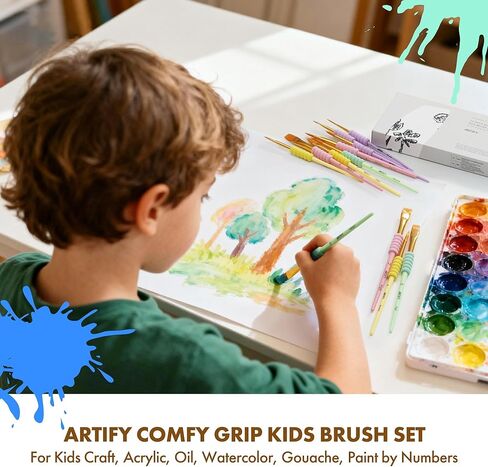 Artify Paint Brushes for Kids, 12-Sizes Paint Brush Set for Kid's Arts and Crafts, Ergonomic Donuts Handle | Macaron Colors Kids Paint Brushes, for Acrylic, Oil, Watercolor, Gouache, Paint by Numbers in Saudi Arabia