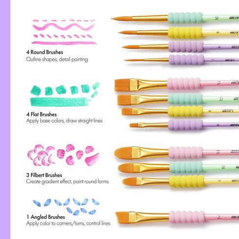 Artify Paint Brushes for Kids, 12-Sizes Paint Brush Set for Kid's Arts and Crafts, Ergonomic Donuts Handle | Macaron Colors Kids Paint Brushes, for Acrylic, Oil, Watercolor, Gouache, Paint by Numbers in Saudi Arabia