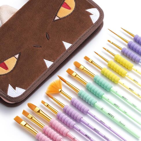 Artify Paint Brushes for Kids, 12-Sizes Paint Brush Set for Kid's Arts and Crafts, Ergonomic Donuts Handle | Macaron Colors Kids Paint Brushes, for Acrylic, Oil, Watercolor, Gouache, Paint by Numbers in Saudi Arabia