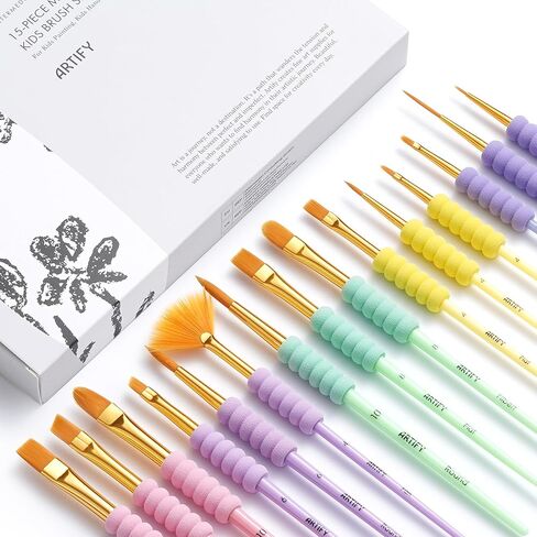 Artify Paint Brushes for Kids, 12-Sizes Paint Brush Set for Kid's Arts and Crafts, Ergonomic Donuts Handle | Macaron Colors Kids Paint Brushes, for Acrylic, Oil, Watercolor, Gouache, Paint by Numbers in Saudi Arabia