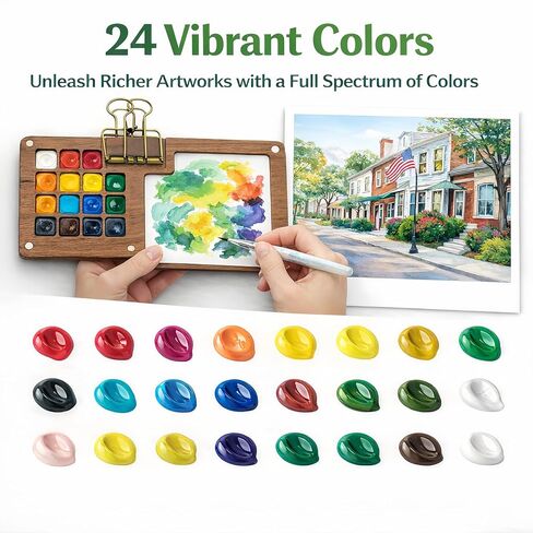 مجموعة طلاء مائية صغيرة محمولة - مجموعة مدمجة مناسبة للسفر مع فرش ألوان مائية، لوحة ألوان مائية، دفتر رسم صغير، وورق ألوان مائية للفنانين والمبتدئين وعشاق السفر in Kuwait