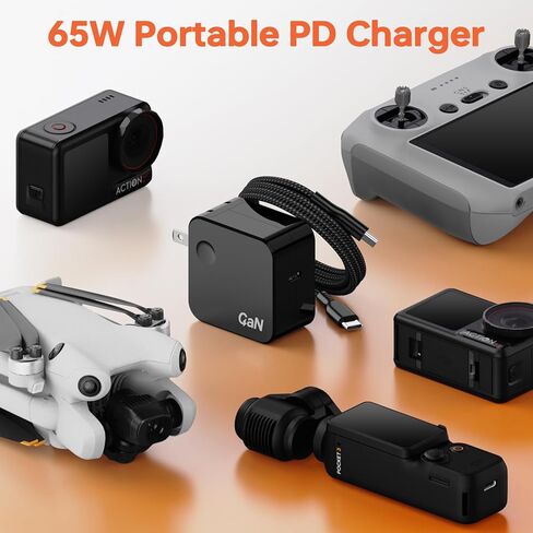 شاحن Liveimpex 65W PD GaN USB-C سريع متوافق مع DJI Mini 4k/4 Pro، Mini 3/3 Pro، Neo، Avata 2، Flip، Mavic 2، Air 3S/2S، Osmo Pocket 3/2، Action 5 Pro، شاحن بطارية RC لشاحن DJI 65W المحمول in Kuwait