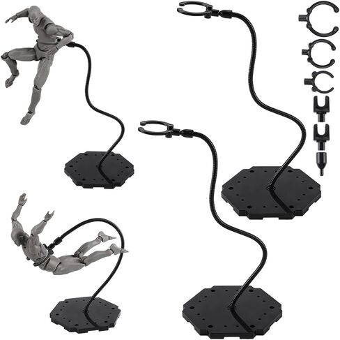 WADORN 2 Styles Action Figure Stand with Adjustable Support Arm, Connectable Adult Figures Stand with 7pcs Connectors Plastic Action Figure Display Holders for Woman Man Display Actions Figures, Black in Saudi Arabia