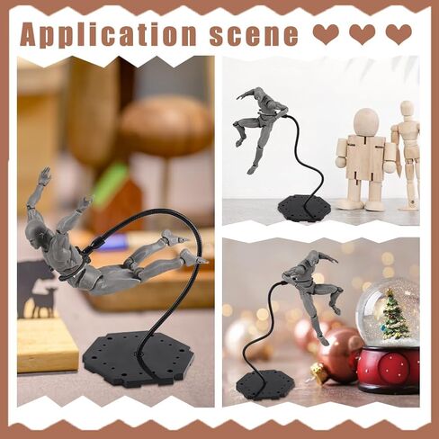 WADORN 2 Styles Action Figure Stand with Adjustable Support Arm, Connectable Adult Figures Stand with 7pcs Connectors Plastic Action Figure Display Holders for Woman Man Display Actions Figures, Black in Saudi Arabia