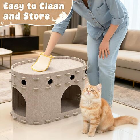 بيت القطط من OurWarm للقطط الداخلية، سرير كبير للقطط مع غطاء، مخبأ مريح للقطط مع حجرة لجرس اللعب، مخبأ داخلي متين يحمل ما يصل إلى 14 رطلاً، مناسب لجميع المواسم in Kuwait