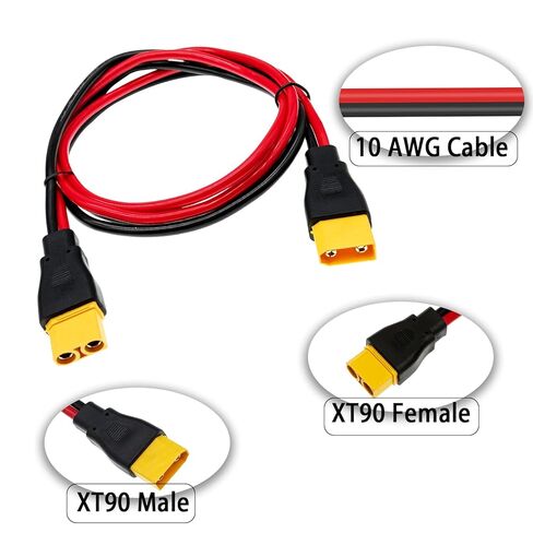 10AWG XT90 كابل تمديد XT90 أنثى إلى ذكر موصل، XT90 موصلات لمحطة الطاقة الشمسية المحمولة لوحة طاقة شمسية بطارية RC (1M/3.2FT) in Kuwait