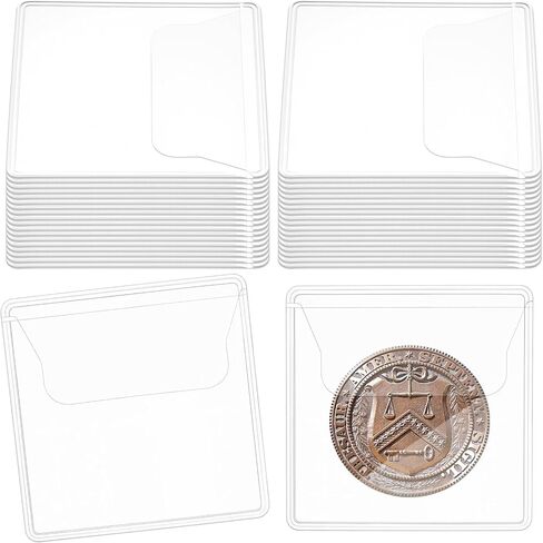 250 Pcs Clear Single Coin Sleeves 2.2 x 2.2 Inch Plastic Coin Holders Pocket Protectors for Currency Collectors, Jewelry, Tokens and Badges Storage in Saudi Arabia