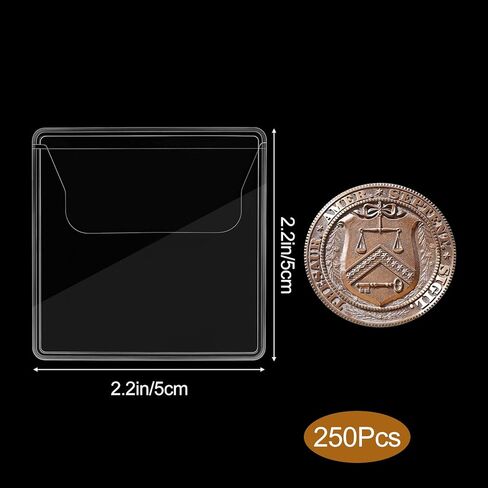 250 Pcs Clear Single Coin Sleeves 2.2 x 2.2 Inch Plastic Coin Holders Pocket Protectors for Currency Collectors, Jewelry, Tokens and Badges Storage in Saudi Arabia