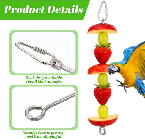 3Pcs Bird Cage Food Holder with Hook, 10.6 Inch Stainless Steel Bird Food Skewers, Fruit & Vegetable Holder for Parrot, Macaw, Budgie & Parakeet, Hanging Foraging Toy for Cage Enrichment in Saudi Arabia