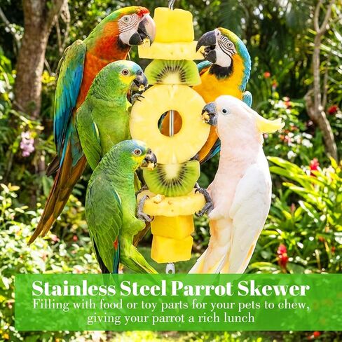 3Pcs Bird Cage Food Holder with Hook, 10.6 Inch Stainless Steel Bird Food Skewers, Fruit & Vegetable Holder for Parrot, Macaw, Budgie & Parakeet, Hanging Foraging Toy for Cage Enrichment in Saudi Arabia