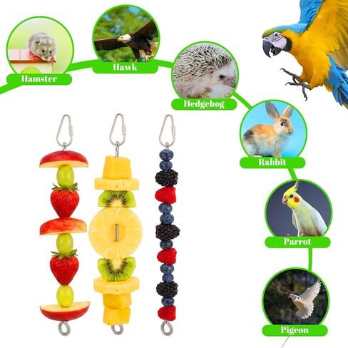 3Pcs Bird Cage Food Holder with Hook, 10.6 Inch Stainless Steel Bird Food Skewers, Fruit & Vegetable Holder for Parrot, Macaw, Budgie & Parakeet, Hanging Foraging Toy for Cage Enrichment in Saudi Arabia