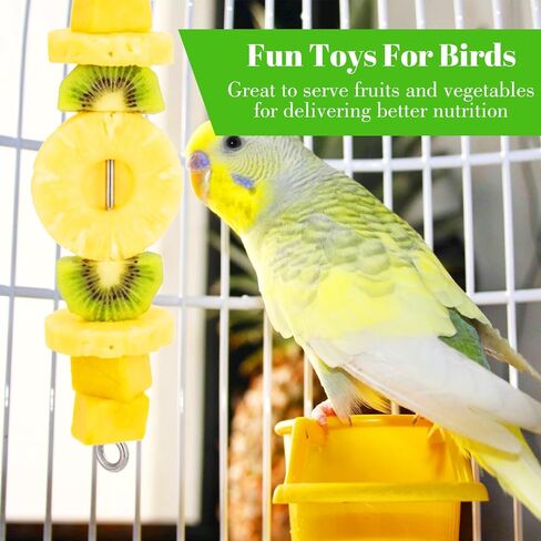3Pcs Bird Cage Food Holder with Hook, 10.6 Inch Stainless Steel Bird Food Skewers, Fruit & Vegetable Holder for Parrot, Macaw, Budgie & Parakeet, Hanging Foraging Toy for Cage Enrichment in Saudi Arabia