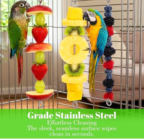 3Pcs Bird Cage Food Holder with Hook, 10.6 Inch Stainless Steel Bird Food Skewers, Fruit & Vegetable Holder for Parrot, Macaw, Budgie & Parakeet, Hanging Foraging Toy for Cage Enrichment in Saudi Arabia
