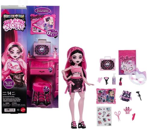 مجموعة دمية Draculaura وإكسسواراتها من Monster High Self-Scare Secrets مع 13 مفاجأة واقعية مثل أسطوانة الوجه العاملة ولوحة المزاج القابلة للتخصيص in Kuwait