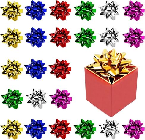 Penta Angel Mini Gift Bows 1 "ألوان مختلطة، عصا معدنية صغيرة على أقواس النجوم لعيد الميلاد وحفلات الزفاف وعيد الحب وديكور تغليف الهدايا (50) in Kuwait