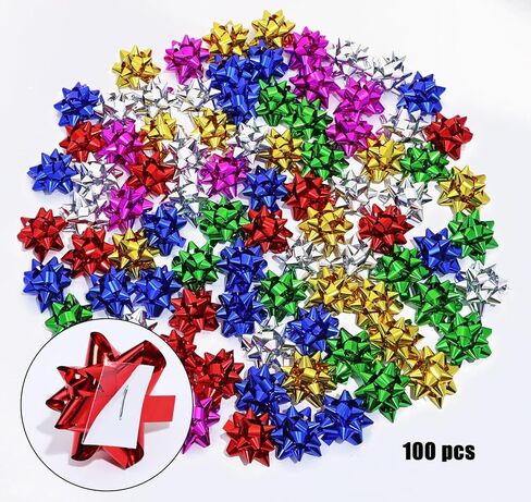 Penta Angel Mini Gift Bows 1 "ألوان مختلطة، عصا معدنية صغيرة على أقواس النجوم لعيد الميلاد وحفلات الزفاف وعيد الحب وديكور تغليف الهدايا (50) in Kuwait