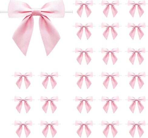 Twist Tie Bows 3.3‘’ Craft Bows Satin Ribbon Bow for Gift Wrapping, Treat Bags, Party Favors & Craft Decoration (Light Pink, 1 Count(Pack of 60)) in Saudi Arabia
