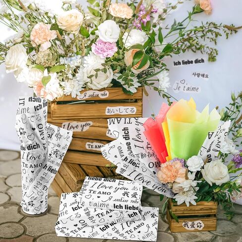 MR FIVE 100 Sheets Black I Love You Tissue Paper Bulk,14" x 20",White with Black Multi-Language Design Tissue Paper for Gift Bags Birthday,Valentine's,Mother's Day,Weddings in Saudi Arabia