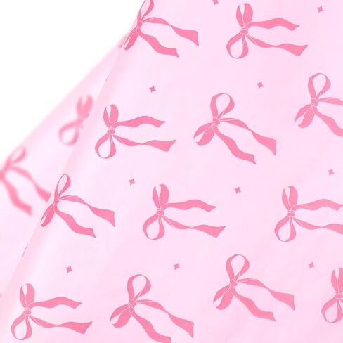 WRAPAHOLIC Pink Bow Tissue Paper - 60 Sheets 14 x 20 Inch Pink Ribbon Bow and Sparkling Stars Tissue Paper Bulk for Baby Showers Girls Birthday Art Craft Party Favor Decoration in Saudi Arabia