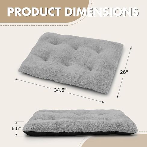 Athena Collection Dog Bed Medium Size Dog, 35 Inches Washable Dog Crate Bed for Medium Dogs Cats Pets, Faux Fir Calming Crate Pad Warming Cozy Soft, Grey in Saudi Arabia