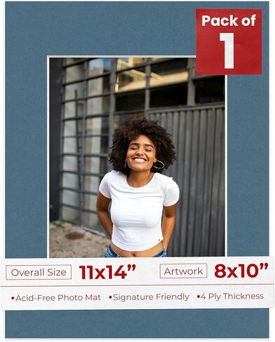 Poster Palooza 11x14 Mat Bevel Cut for 8x10 Photos - Acid Free Steel Blue Precut Matboard - for Pictures, Photos, Framing - 4-ply Thickness in Saudi Arabia