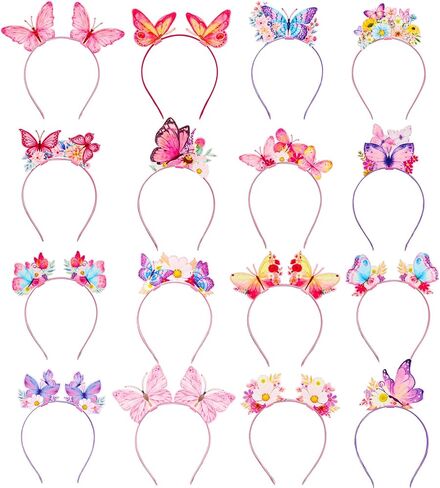 Blosssound 16 Pieces Butterfly Headbands Bulk Felt Butterflies Flowers Hair Accessories Spring Headdress for Butterfly Party Favors Photo Props Tea Floral Decorations Supplies in Saudi Arabia