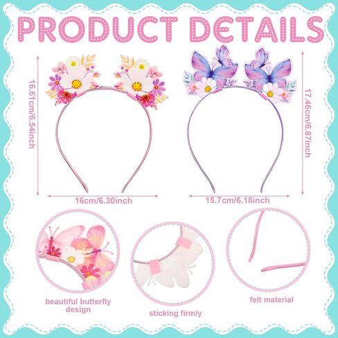 Blosssound 16 Pieces Butterfly Headbands Bulk Felt Butterflies Flowers Hair Accessories Spring Headdress for Butterfly Party Favors Photo Props Tea Floral Decorations Supplies in Saudi Arabia