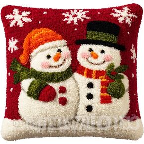 Latch Hook Pillow Kit Two Christmas Snowman Printed Pillow Cover DIY Crochet Yarn Hooking Pillowcase for Hobby and Home Decor 43x43cm-52 in Saudi Arabia
