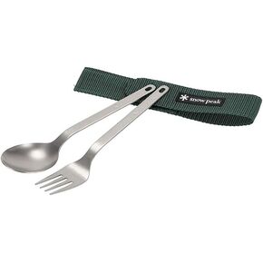 Snow Peak Titanium Fork & Spoon Set - Ultralight & Portable Camping Utensil Set - Durable Titanium Cutlery with Canvas Travel Case in Saudi Arabia