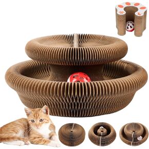 Kitty Kurlz Magic Organ Cat Scratch Board, Foldable Accordion Cat Toy With Ball, Interactive Mental Physical Exercise for Cats, Brown in Saudi Arabia