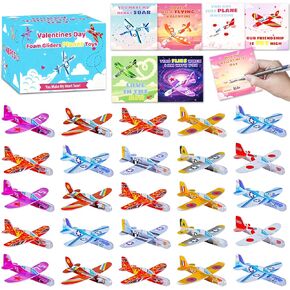 48 pcs Valentines Day Cards for Kids School with Foam Airplane Gliders Toys Boys Girls School Classroom Exchange Gifts Party Favors Bulk Treats Prizes Goodie Bag Stuffers in Saudi Arabia