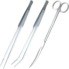 3-Piece Aquascaping Tools Set – 25cm / 9.8in Straight & Curved Long Tweezers, Scissors, Fine Tip 1mm – Aquarium Plant Care, Terrarium Tools in Saudi Arabia